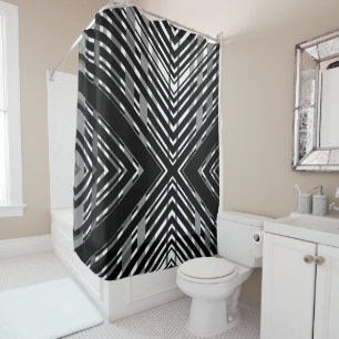 Cortina De Ducha Negro Gris Chevron Código de Barras Estriado