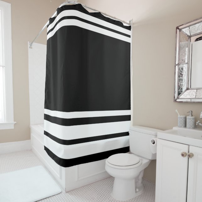 Cortina De Ducha Negro : Líneas modernas en blanco (In situ)