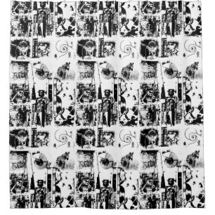 Cortina De Ducha Negro y blanco del COLLAGE del ARTE + sus ideas