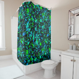 Cortina De Ducha Neon Green Blue Paint Splatter Retro