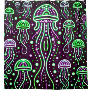 Cortina De Ducha "Neon Jellyfish Glow Art"