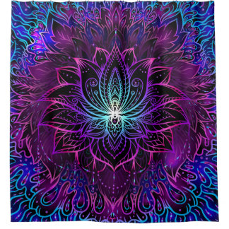 Cortina De Ducha Neon Lotus Flower Boho Print