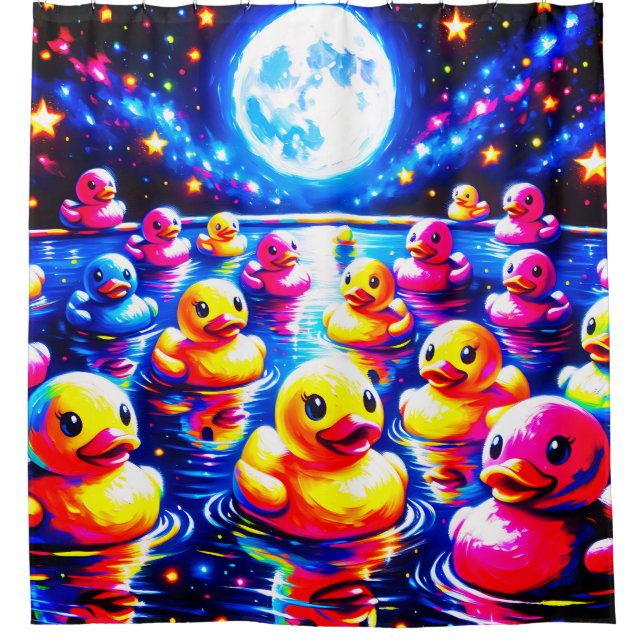Cortina De Ducha "Neon Poolside Duckies" (Anverso)