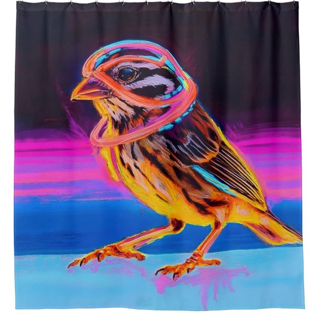 Cortina De Ducha Neon Sparrow con acentos brillantes (Anverso)