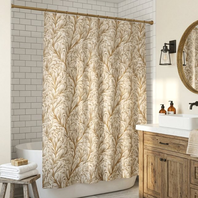 Cortina De Ducha Neutral Beige Gold Botanical Leaf William Morris (Subido por el creador)