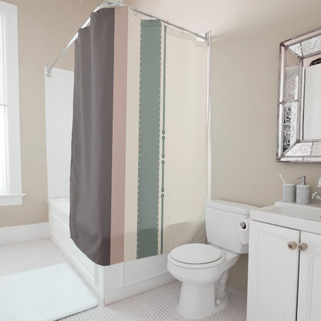 Cortina De Ducha Neutral Minimalist Striped – Simple and Sleek (In situ)