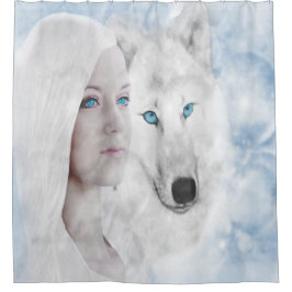 Cortina De Ducha Nieve Lobo Blanco Lady Blue Eyes