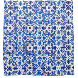 Cortina De Ducha Nilo de estilo Art Nouveau chino - Azul cobalto y