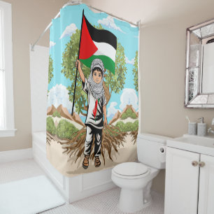 Cortina De Ducha Niño con bandera palestina de Keffiyeh