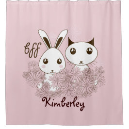 Cortina De Ducha Niños pequeños Chicas rosados amigos de los animal