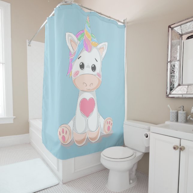 Cortina De Ducha Niños pequeños unicornios Cuerno de arcoiris azul  (In situ)