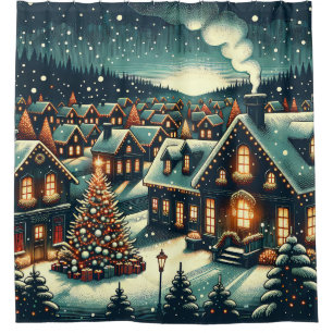 Cortina De Ducha "Noche de pueblo para Navidades Snowy"