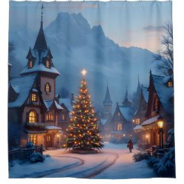 Cortina De Ducha Noche nevada en la plaza -