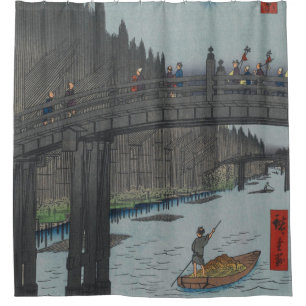 Cortina De Ducha Noche Puente Kyobashi Vintage Ukiyo-e Arte Japoné
