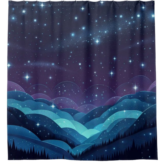 Cortina De Ducha Noche Starry Hills (Anverso)