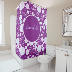 Cortina De Ducha Nombra audaz Morado Flores Girly Floral