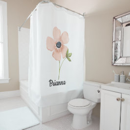 Cortina De Ducha Nombre de Flor de Acuarela Rosada