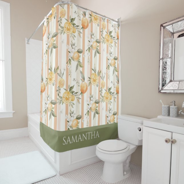 Cortina De Ducha Nombre de franja de melocotón floral cítrico naran (In situ)