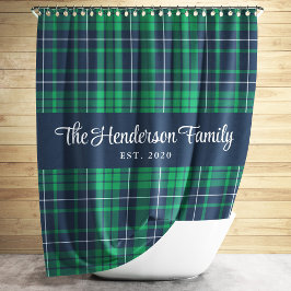 Cortina De Ducha Nombre de la familia Rustic Green Blue Plaid