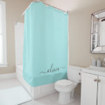 Cortina De Ducha Nombre de Monograma del Guión Azul Verde azulado M<br><div class="desc">Cortina de ducha Aqua Blue Verde azulado Monograma Nombre Baño. Esto hace que el dulce perfecto cumpleaños 16,  boda,  ducha de novia,  aniversario,  ducha de bebé o fiesta de soltera sea regalo para alguien que ama el lujo glam y los estilos de moda.</div>