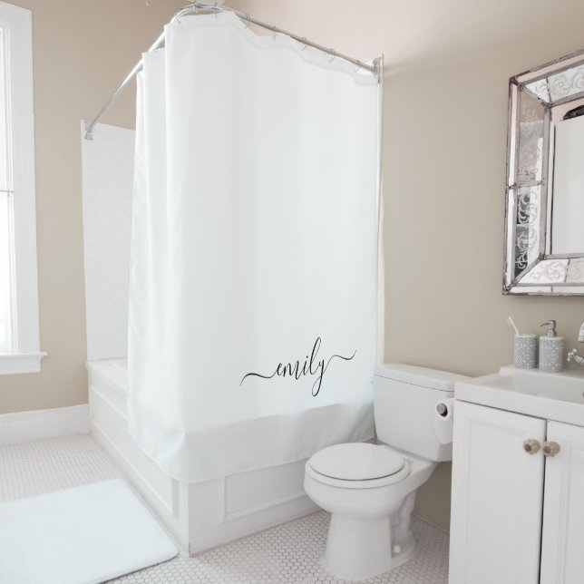 Cortina De Ducha Nombre de monograma del guión moderno blanco negro (In situ)