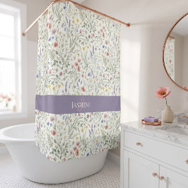 Cortina De Ducha Nombre de monograma Flor silvestre Boho Lavanda Am