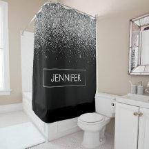 Nombre de monograma glitter negro plateado femenin