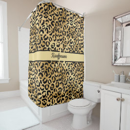 Cortina De Ducha Nombre de monograma negro estampado en leopardo do