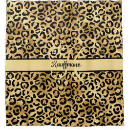 Cortina De Ducha Nombre de monograma negro estampado en leopardo do