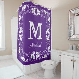 Cortina De Ducha Nombre de monograma personalizado clásico de flora