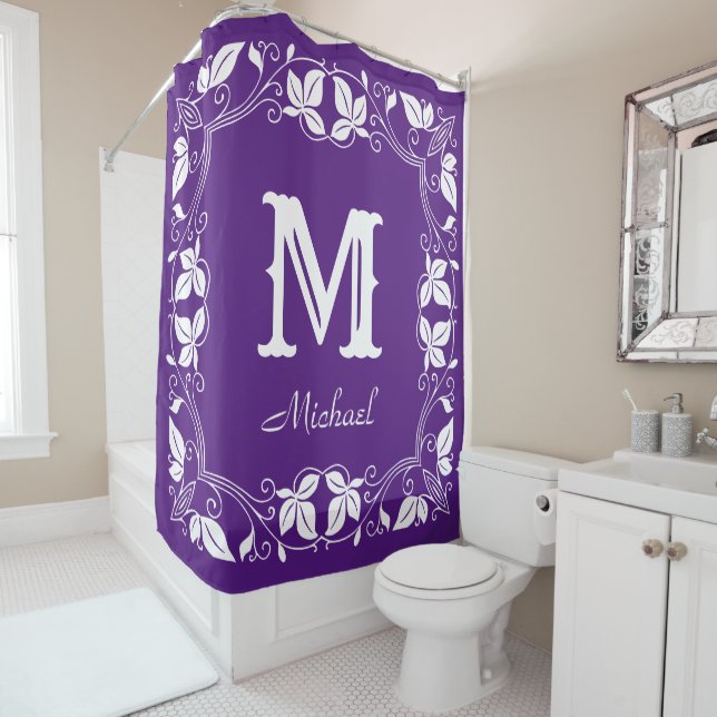 Cortina De Ducha Nombre de monograma personalizado clásico de flora (In situ)