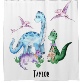Cortina De Ducha Nombre de niño verde morado azul de dinosaurios di