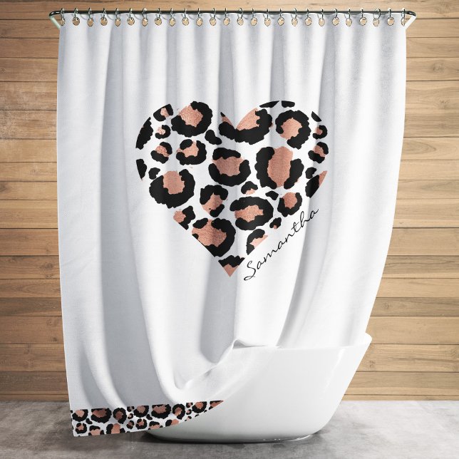Cortina De Ducha Nombre de patrón de corazón de leopardo (Leopard Heart Cheetah Pattern Name Heart Shower Curtain)