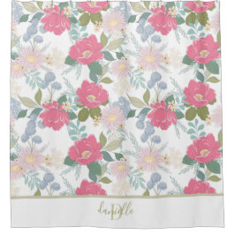 Cortina De Ducha Nombre del monograma del patrón floral