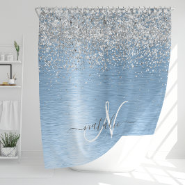 Cortina De Ducha Nombre del monograma del Purpurina plateado Metali