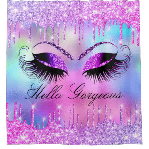 Cortina De Ducha Nombre Eyelashes maquillaje Holograma Giro Rosa