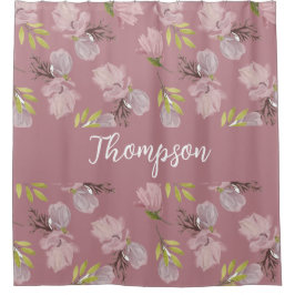 Cortina De Ducha Nombre familiar moderno lindo guión floral rosa el