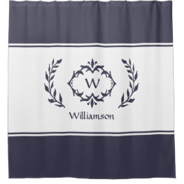 Cortina De Ducha Nombre monogramado personalizado Blanco azul inici