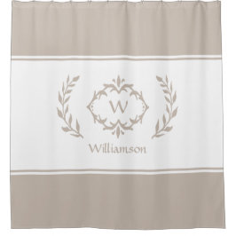 Cortina De Ducha Nombre monogramado personalizado Blanco beige inic