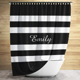 Cortina De Ducha Nombre Personalizado Bandas Negrita Negra Y Blanca