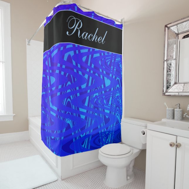 Cortina De Ducha Nombre personalizado Blue Swirls Abstract Pattern  (In situ)