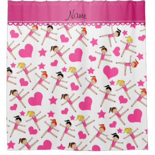 Cortina De Ducha Nombre personalizado chica blanco gimnastas corazo