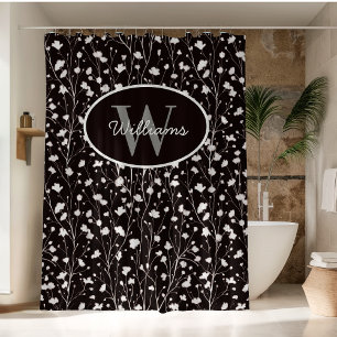 Cortina De Ducha Nombre personalizado Ducha Cortina Flor Baño Monog