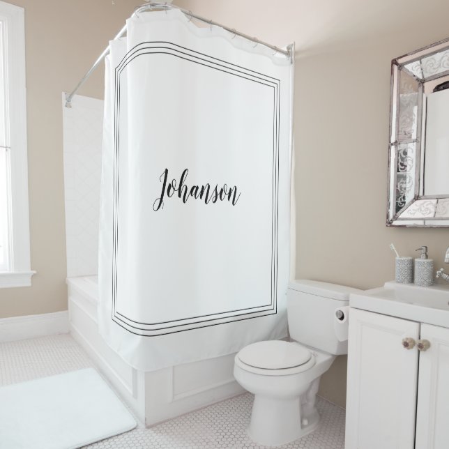 Cortina De Ducha Nombre personalizado Elegante negro y blanco (In situ)
