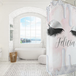 Cortina De Ducha Nombre personalizado Eyelashes Makeup Rosas Girly 