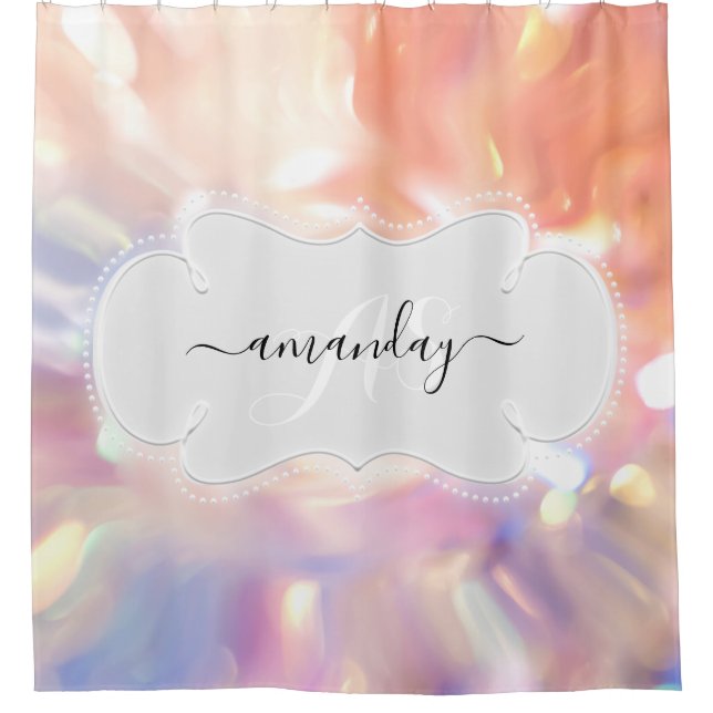 Cortina De Ducha Nombre personalizado Monograma Rosa Holograma Girl (Anverso)