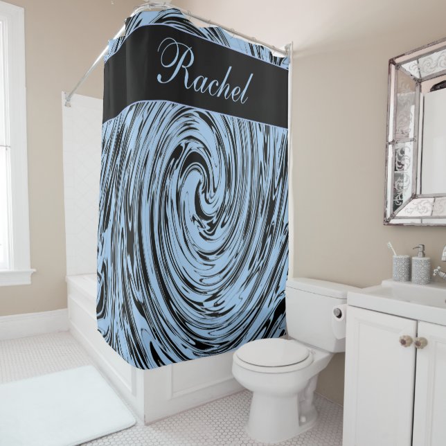 Cortina De Ducha Nombre personalizado Swirls Azul Resumen Modelo mo (In situ)