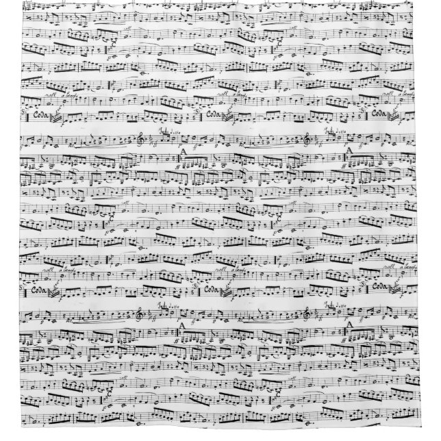 Cortina De Ducha Notas musicales blancos y negros (Anverso)