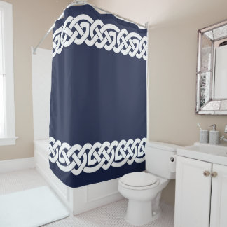 Cortina De Ducha nudos celtas, ornamentales, azul marino, blanco