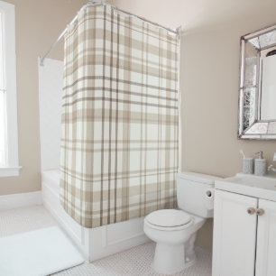 Cortina De Ducha Nueva granja beige y cuadros taupe